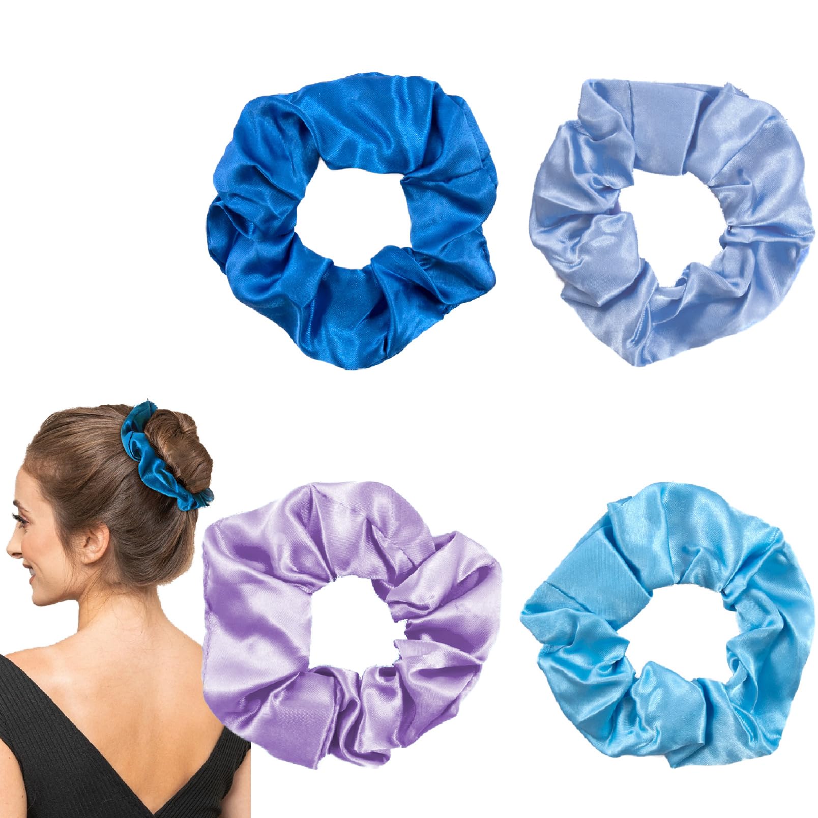 4 Pcs Silk Scrunchies for Hair, Scrunchies for Women, Hair Accessories for Girls, Satin Scrunchies for Hair, Soft and Silky Hair Ties for Women Girls, Soft, Stretchy, and Sturdy Elastic (Blue) (Blue)