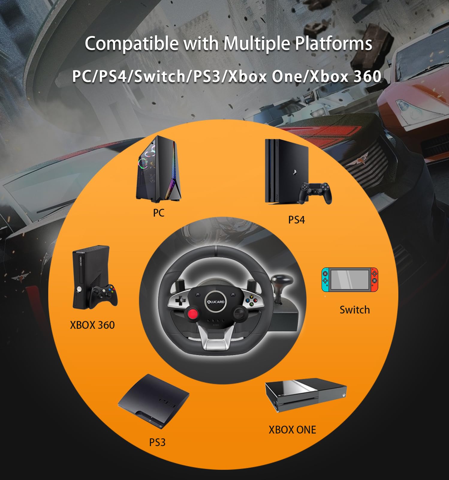 VooFun Gaming Lenkrad für PC/PS4/Switch/PS3/Xbox One/Xbox 360 mit Pedalen 3