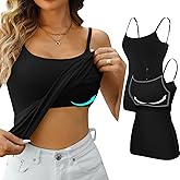 V FOR CITY Women's Shelf Bra Camisole Tops Adjustable Spaghetti Strap Cami Tank Cotton Undershirts 2 Pack
