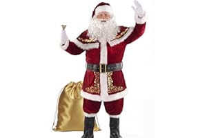 Opemon Adult Deluxe Velvet Santa Claus Costume 12pcs Set Santa Claus Suit Outfit for Men in Christmas Holiday