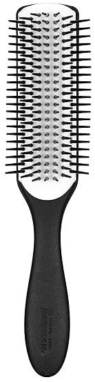 Denman Haarbürste D3N, zum Stylen und Glätten mittellanger Haare, antistatisches Gummikissen und Nylonborsten, 7-reihig, schw