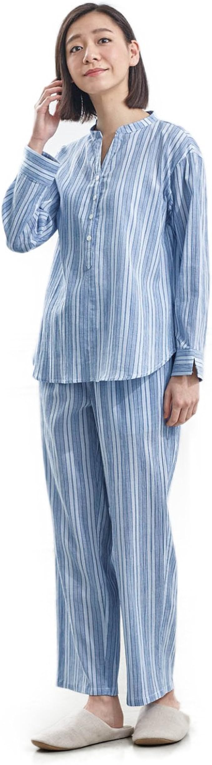 ベルメゾン さらりとした綿１００ の長袖パジャマ レディース ブルー系 パジャマ ルームウェアセット 通販 Amazon