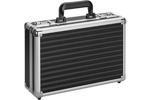 Vilcjson Locking Briefcase - Lockable Attache Case for Laptop & Documents, Dual Combination Locks, 14.2 “x9.4 ”x4.5 Business Aluminum Frame Hard Case for Professionals, Businessmen, Lawyers - Black