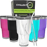 CHILLOUT LIFE 30 oz Stainless Steel Tumbler with Lid - Double Wall Vacuum Insulated Large Travel Coffee Mug with Splash Proof