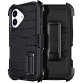 Yowtrey Black for iPhone 16 Case with Belt Clip Holster, Heavy Duty Rugged Military Grade Shockproof Cases for iPhone 16 Case Protective Cover with Kickstand 6.1 Inch
