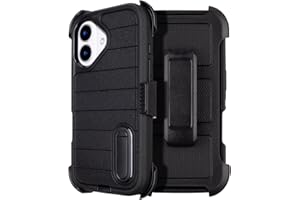 Yowtrey Black for iPhone 16 Case with Belt Clip Holster, Heavy Duty Rugged Military Grade Shockproof Cases for iPhone 16 Case Protective Cover with Kickstand 6.1 Inch
