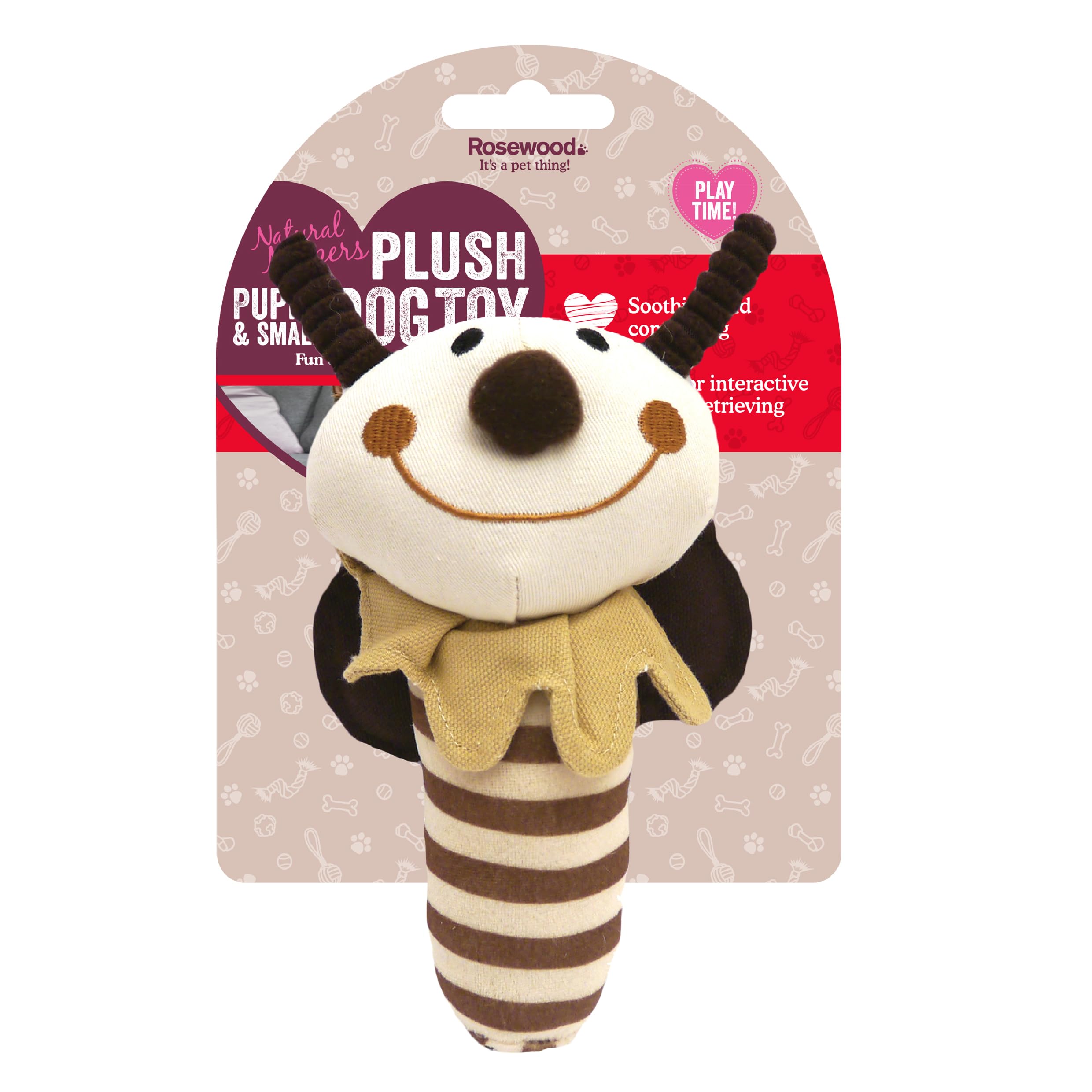 Rosewood Natural Nippers Shake and Rattle Puppy Toy – Soft Plush Dog Toy with Rattle Sound – Teething Toy for Puppies and Small Dogs – Interactive and Safe Chew Toy