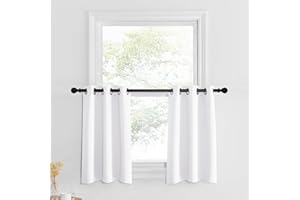 NICETOWN Kitchen Curtains 30 Inch Length Heat Blocking Blackout Thermal Insulated Grommet Tiers for Small Window Bathroom Basement, Short RV Curtains for Camper, Set 2 Panels, Pure White