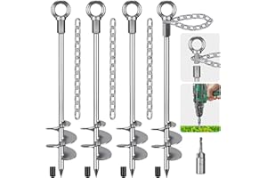Insaga 17.5'' Fully Welded Ground Anchors with Chain, 3'' Wider Spiral Trampoline Anchors, 4pcs Mobile Home Anchors, Heavy Duty Earth Anchors for Sheds, Swing Sets, Canopies, Carports
