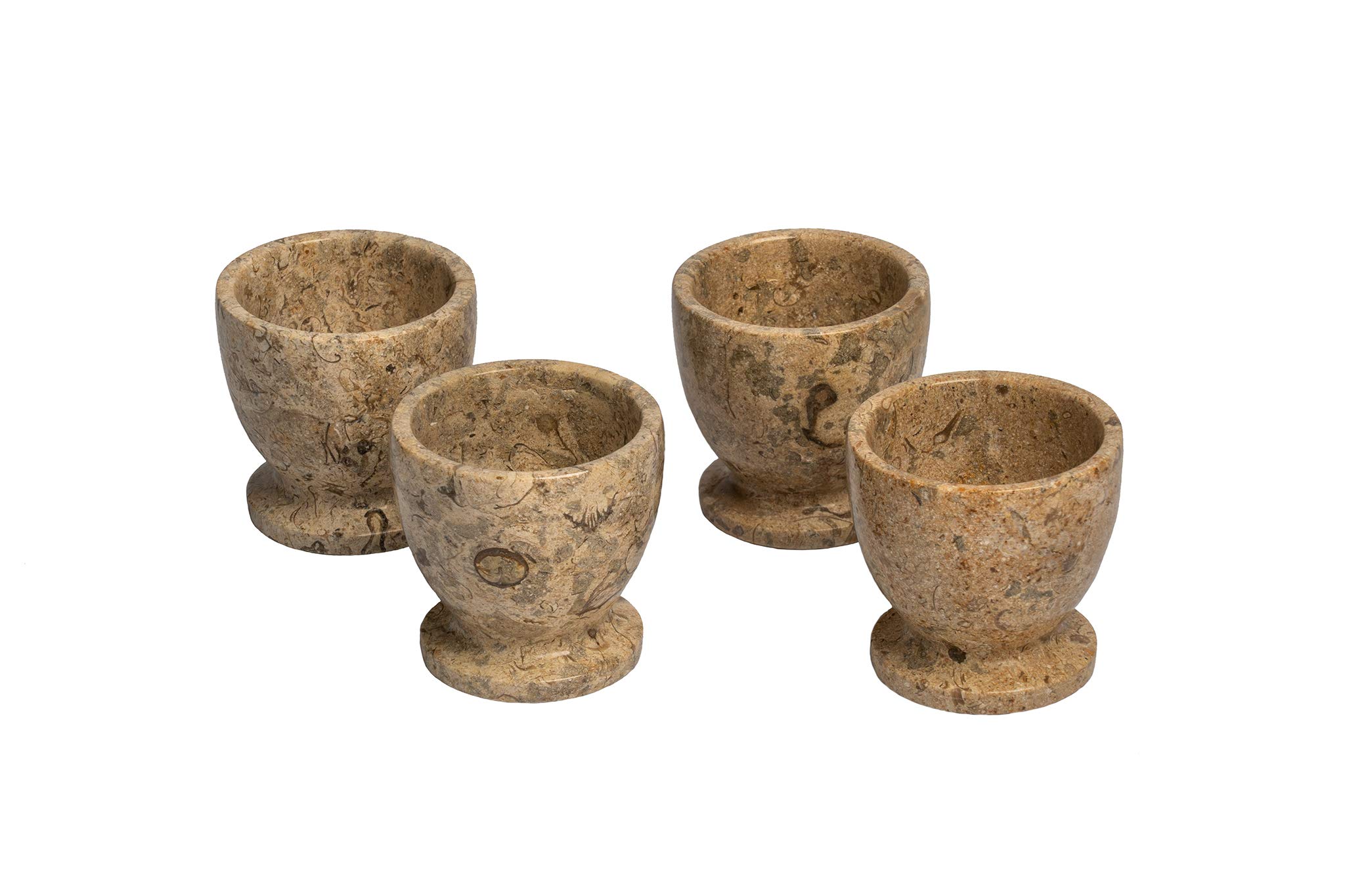Set of 4 Beige Fossilstone Himalayan Marble Egg Cups - Hand Carved