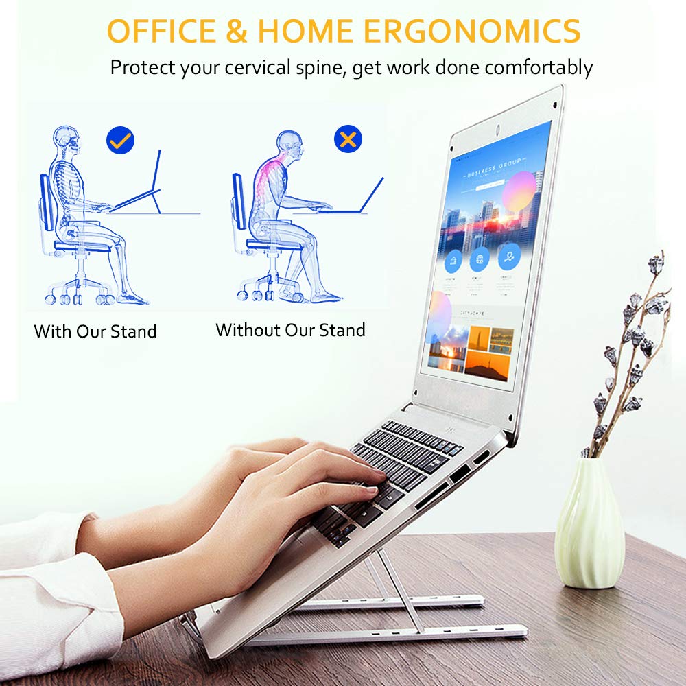 COMSOON-Laptop-Stand-Adjustable-Portable-Laptop-Holder-for-Desk-Aluminum-Ventilated-Notebook-Riser-for-MacBook-Air-Pro-Dell-XPS-More-10-156-inches-PC-Computer-Tablet-iPad-Silver