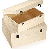 HIPNOOK Large Unfinished Wooden Boxes Set of 2 Sizes Wood Box with Hinged Lid – Large Wooden Boxes– Keepsake Memory Boxs- for