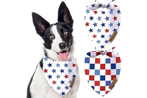 Oritasy Checkered 4th of July Dog Bandanas, 2-Pack Triangle Reversible Pet Scarves, Premium Fabric, US American Flag Bandana for All Dogs (Large, Style 25-1)