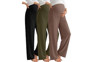 Neer 3 Pack Women's Maternity Pants Over The Belly Loose Pregnancy Pants Stretchy Lounge Wide Leg Trousers with Pockets