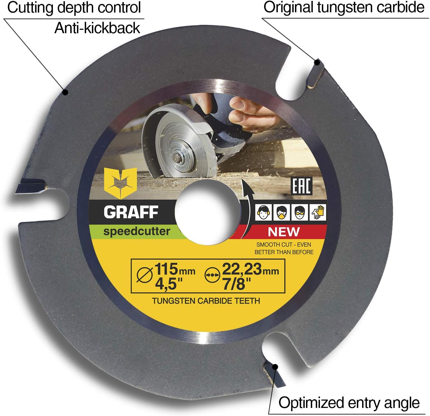 GRAFF SPEEDCUTTER 4 1/2 Wood Carving Disc for Angle Grinder - Circular Saw Blade for Cutting, Sculpting & Shaping - 7/8" Arbor - 115mm - - 