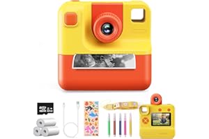 GREENKINDER Instant Print Camera for Kids,1080P HD Digital Video Kids Cameras Toddler & 32G Card,Christams Birthday Gifts for Girls Boys Age4 5 6 7 8 9 (Orange)