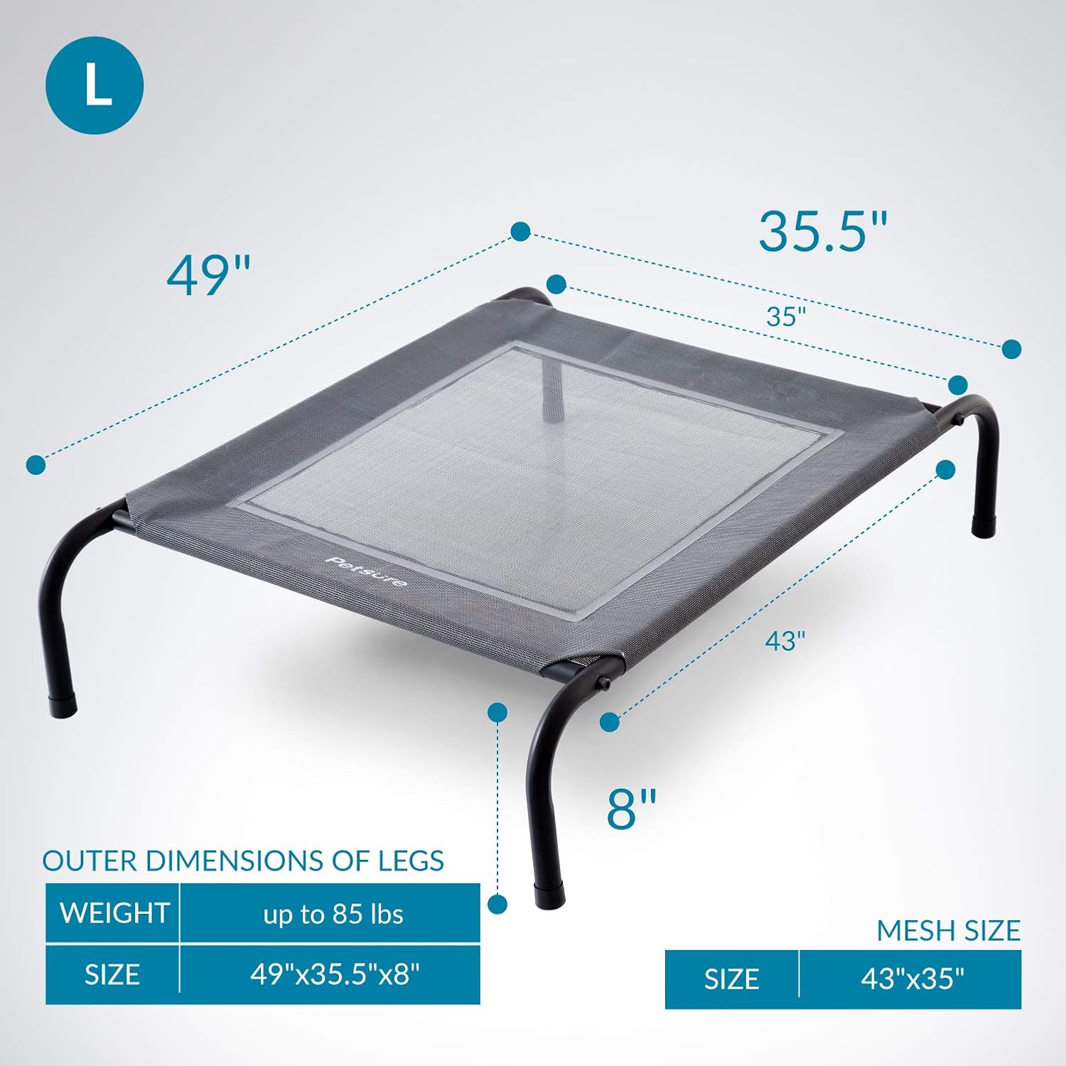 Bedsure Elevated Dog Bed - Large Raised Dog Cot for Large Dogs & Cats - Portable Indoor & Outdoor Pet Bed for Camping or Beach - Cooling Summer Frame with Breathable Mesh - Grey… : Pet Supplies