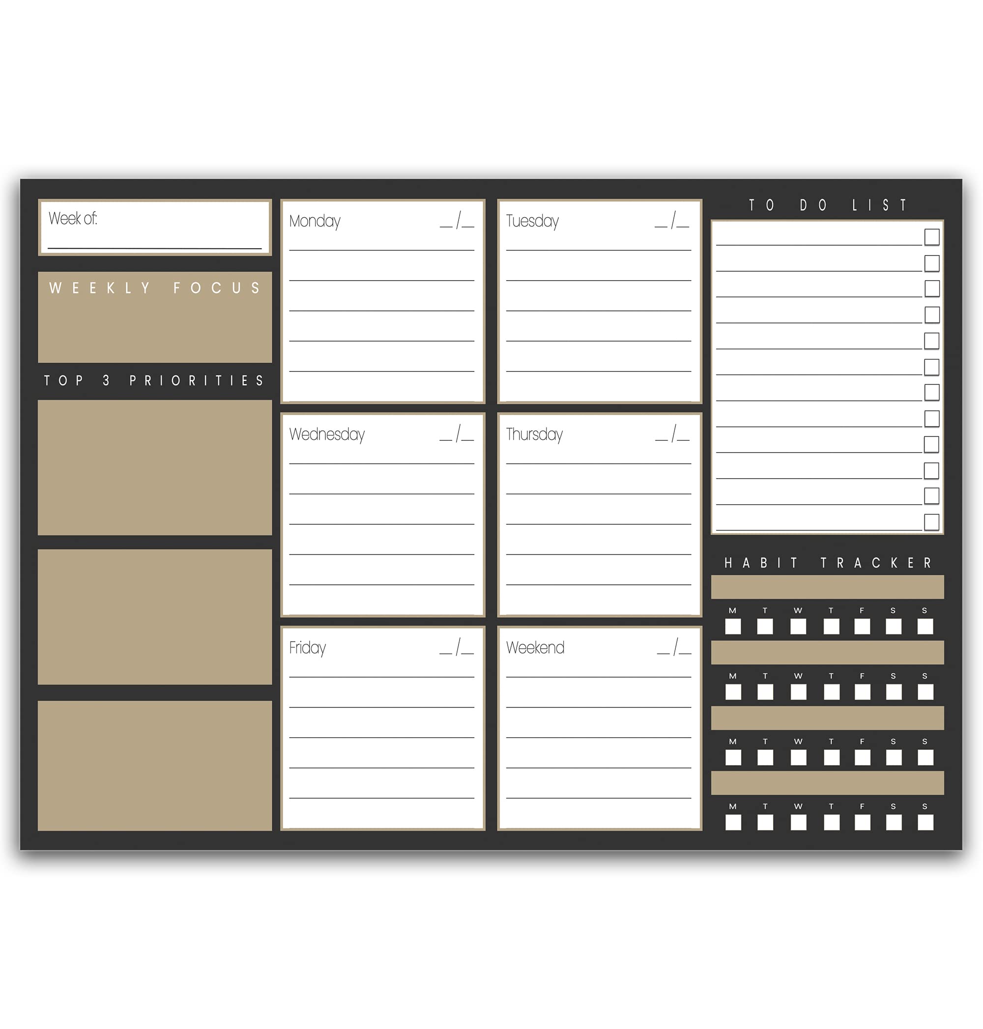 Weekly Planner Pad - A4 Desk Planner with To-Do List | Revision Supplies | Desk Study Planner | Organise Your Week Efficiently with This Schedule Planner Grey)