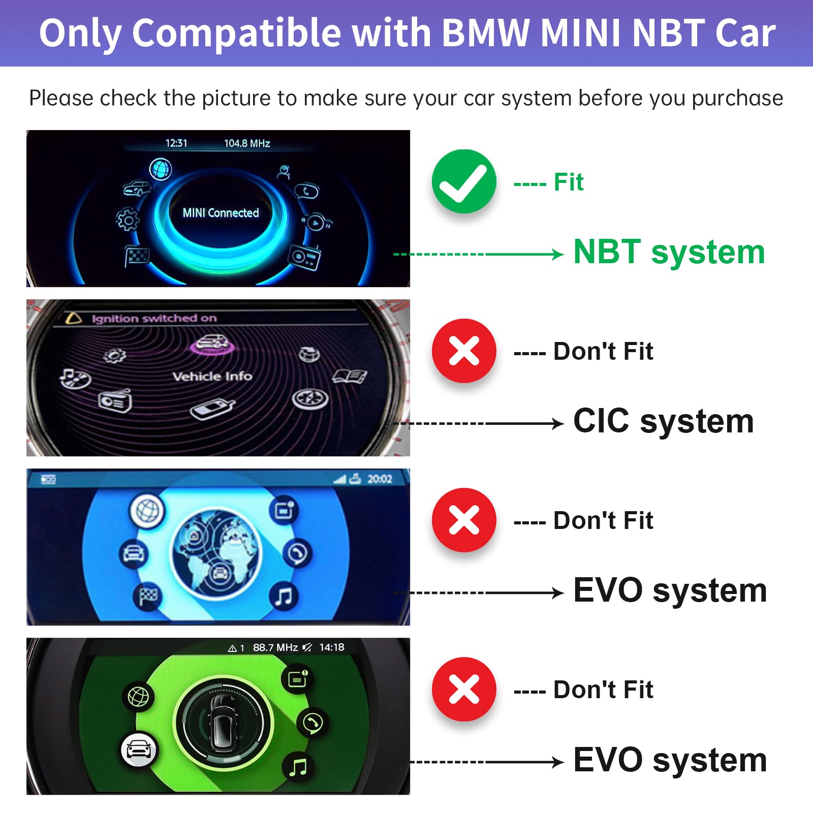 Road Top Wireless Carplay Android Auto for BMW Mini Cooper One Hatch Clubman F55 F56 F54 F57 NBT System 2014-2018 Year, Support Mirrorlink, Reverse Camera, Navigation