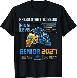Senior Class of 2027 Back to School Gamer Boys Senior 2027 T-Shirt