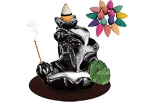 DK177 Waterfall Incense Holder Backflow Cone Ceramic Burner Handcrafted Porcelain Censer Incense Stick Stand with 20 Free Cones
