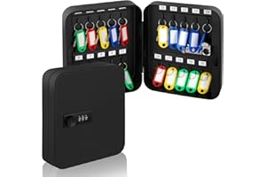 Key Box Key Cabinet Wall Mount Key Lock Box with Combination Lock Metal Key Holder for 20 Keys Black 7.8" x 6.3" x 3" Small
