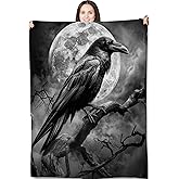 Turamurra Gothic Blanket Gifts for Adults and Kids Raven and Moon Halloween Throw Blankets for Bed Room Couch Soft Lightweight Warm Cozy Throws Decor 50x60in