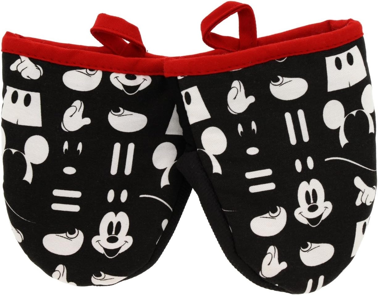 Disney Kitchen Cotton Mini Oven Mitts/Glove Set w/Neoprene Insulation for Easy Gripping While Cooking, Heat Resistant Kitchen Accessories, 5.5” x 6.5”, Mickey Mouse Icon (Black), 2pk