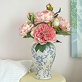 Vintage Blue and White Ceramic Vase, Porcelain Decorative Ginger Jar Flower Vase for Centerpiece Living Room Table Shelf, Chinoiserie Country Decor