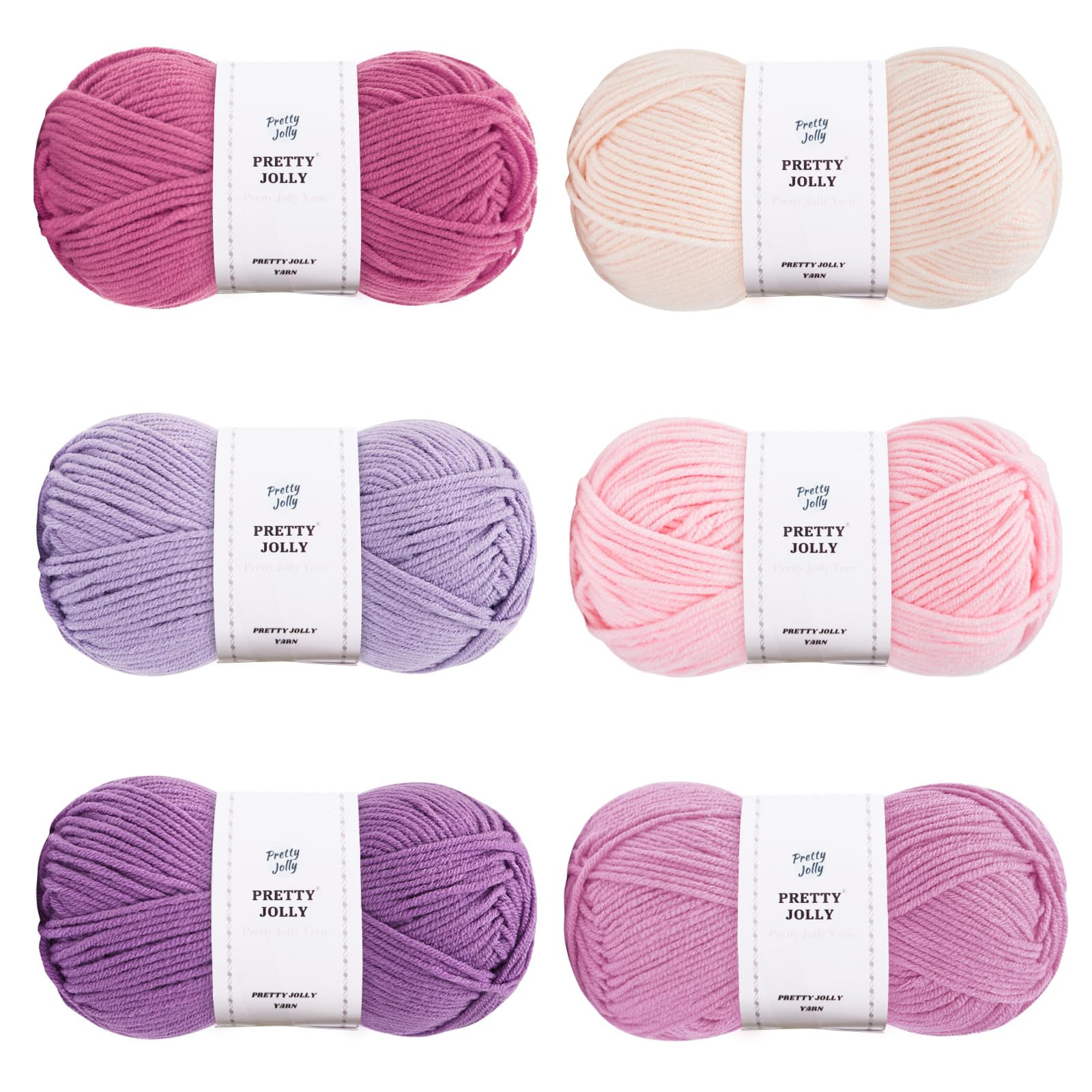 Pretty Jolly 300g Soft Assorted Colors Yarn - Sport Weight,100% Acrylic, 4 Ply, Bonbons Yarn for Crochet & Knit, DIY Project Starter Kit for Kids or Adults(Total 795m) (Purple Department)
