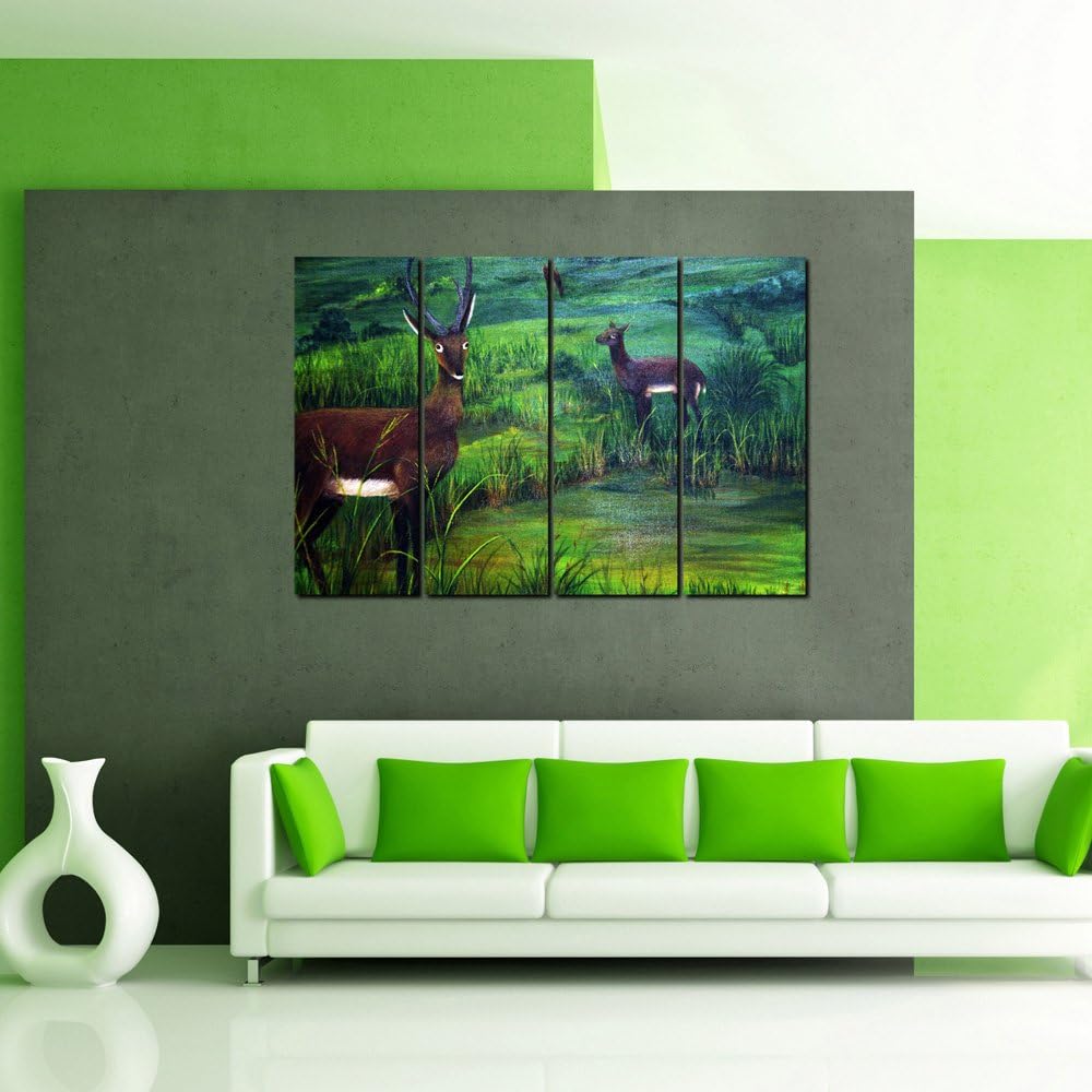 999STORE Multiple Frames Deer in Green Field Art Panels Like Painting - 4 Frames (104X.