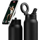 Ringo PRO Water Bottle with Magnetic Phone Mount & Sip Straw Lid - Insulated Stainless Steel Bottle for Workouts, Content Creation, Navigation & Facetime on the Go, 12Hrs Hot/24Hrs Cold Black-24oz