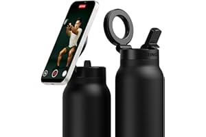 Ringo PRO Water Bottle with Magnetic Phone Mount & Sip Straw Lid - Insulated Stainless Steel Bottle for Workouts, Content Creation, Navigation & Facetime on the Go, 12Hrs Hot/24Hrs Cold Black-24oz