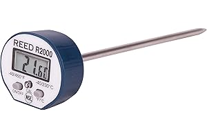 Reed R2000 Stainless Steel Digital Stem Thermometer, -40 to 450°F (-40 to 230°C), Water-Resistant, Includes ISO Certificate
