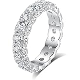 VYVAO Moissanite Eternity Ring for Women Round Cut D Color VVS1 Moissanite Wedding Band, S925 Sterling Silver 18K White Gold Plated Promise Engagement Rings for Women