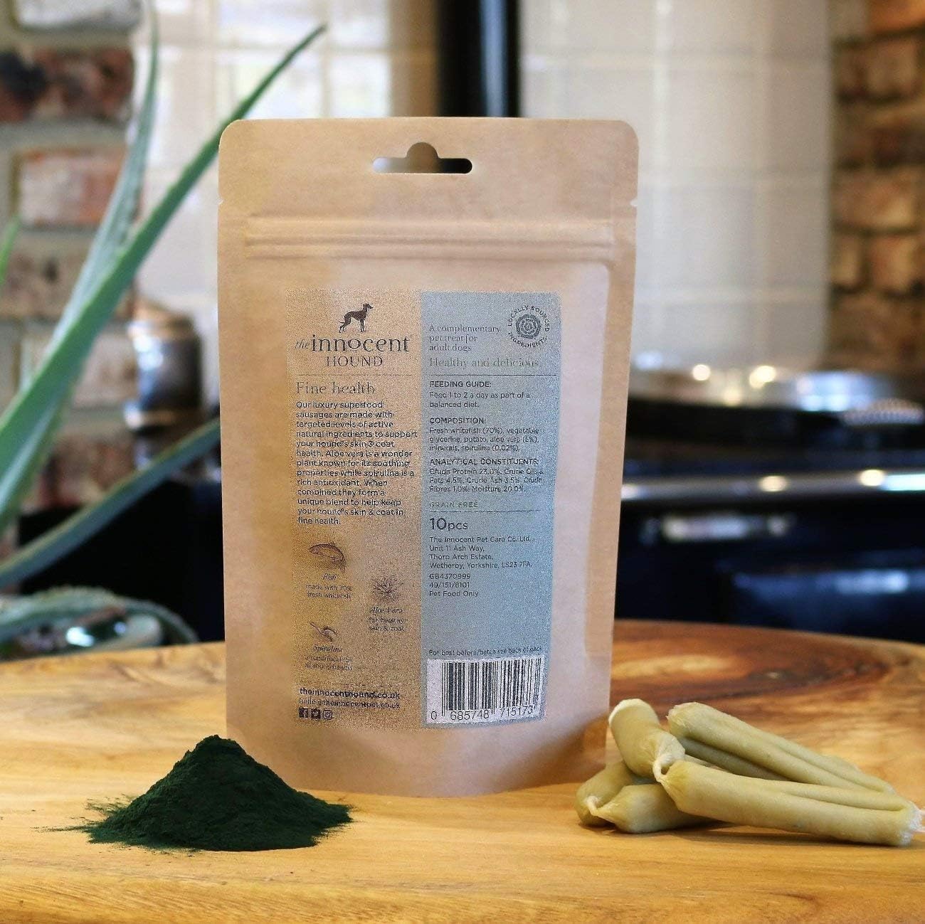 The Innocent Hound Skin & Coat Support Sausages with Aloe Vera & Spirulina 500g, White Fish, 600 g (Pack of 1) - Image 3