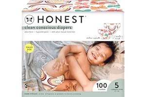 The Honest Company Clean Conscious Diapers | Plant-Based, Sustainable | Wingin' It + Catching Rainbows | Super Club Box, Size 5 (27+ lbs), 100 Count