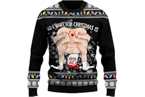 Ugly Christmas Sweater Men Funny 3D Print Santa Shirts Crewneck Sweatshirts Ribbed Xmas Holiday Knit Pullover Tops