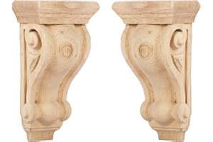 6 inch-W 4 inch-D 11 inch-H Wood Carved Corbels, TCHOSUZ 2 -Pack Antique Traditional Unfinished Wooden Carving DIY Decorative Scrolled Millwork Brackets for Countertop Kitchen Fireplace Mantel