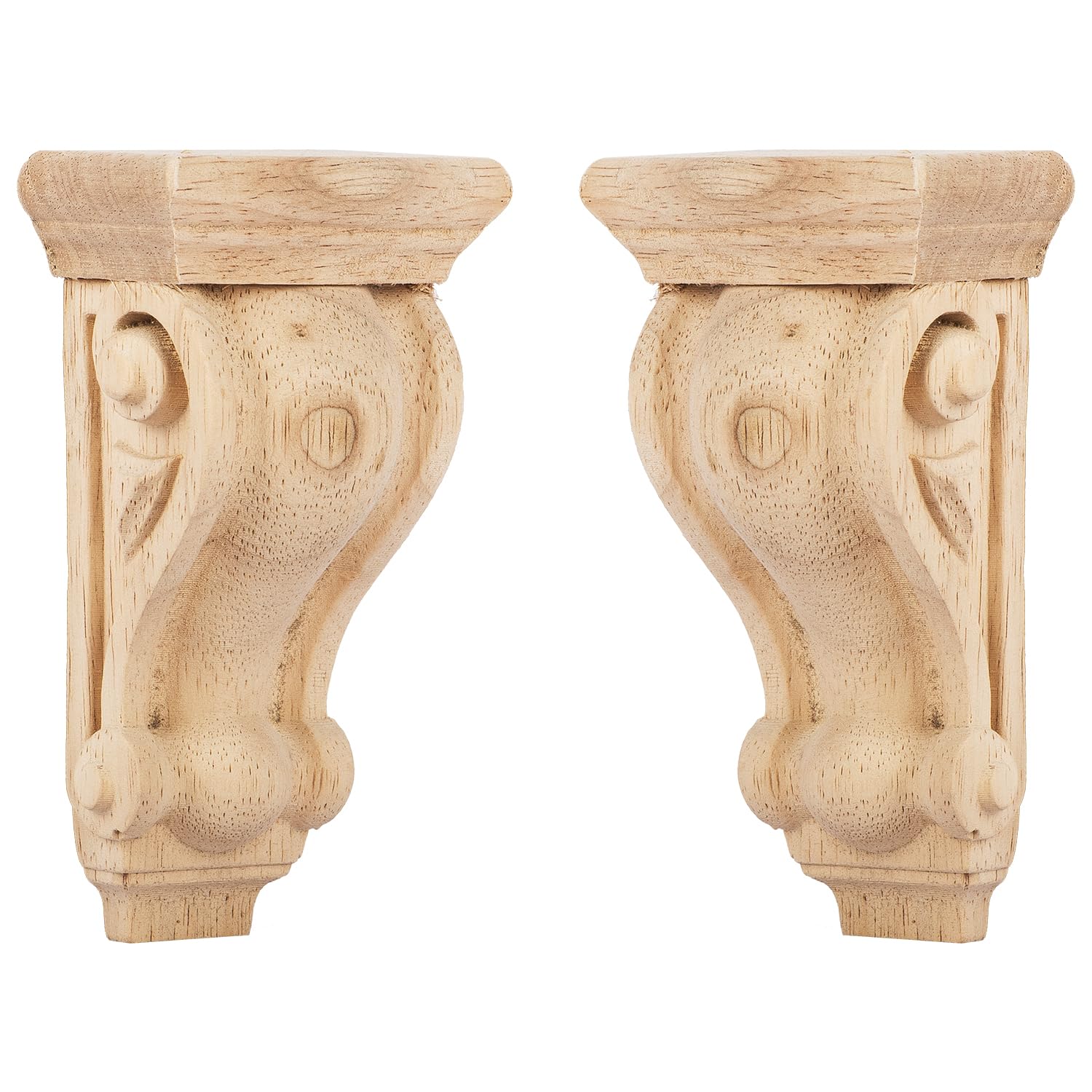 TCHOSUZ 5 inch-W 3 inch-D 10 inch-H Wood Carved Corbels, 2 -Pack Antique Traditional Unfinished Wooden Carving DIY Decorative Scrolled Millwork Brackets for Countertop Kitchen Fireplace Mantel