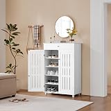 Yaheetech 5-Tier Shoe Cabinet White Wooden Shoes Storage Cabinet with Drawer view 2