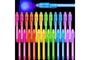 Thesixowls Invisible Ink Pen Set for Kids, 24 Spy Pens with UV Light, Party Favors for Kids 6-12, Secret Message Escape Room 