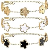 KINFERTE 18K Gold Plated Clover Bracelet Set Dupes Bracelet for Women Flower Lucky Clover Bracelets Trendy Jewelry Birthday Gifts for Women/MoM/Friends/Besties/Sister