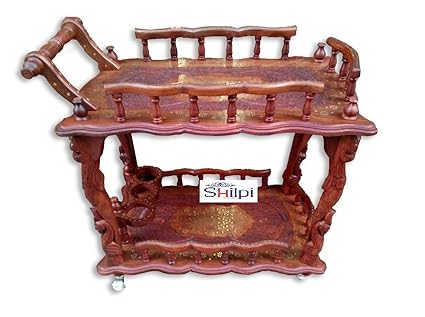 Shilpi Woods Handcarved Antique Style Wooden Service/ Bar Trolley