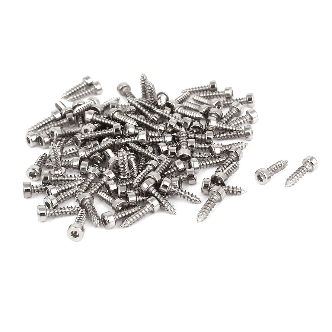 Sourcingmap M2 Hex Socket Head Cap Self-Tapping Screw, 100Pcs M2x8mm 304 Stainless Steel, Hexagon Socket Head Tapping Screws, Hex Drive, Self Tapping Point - Silver