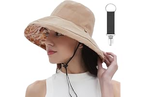 vidsel Womens Sun Hats Wide Brim Reversible Bucket Cotton Hat Packable Summer Travel Cap with Hat Clip,UV Protection
