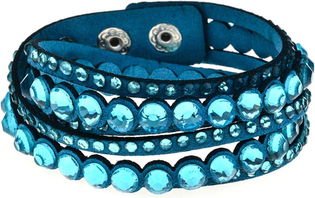 boshangmao Fashion Double Wrap Velvet Leather Crystal Bracelet with