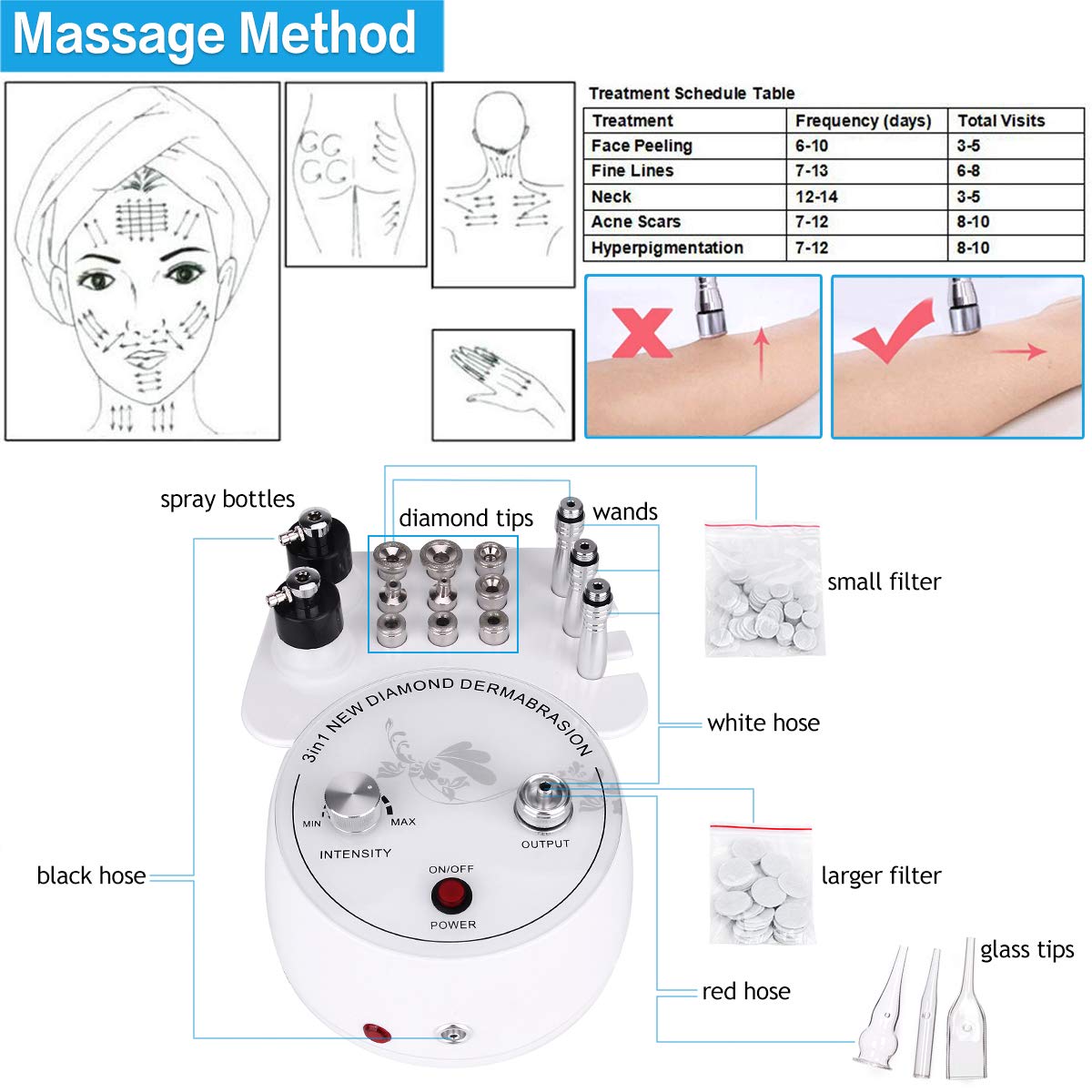 Microdermabrasion Machine, Beauty Star 3 in 1 Portable Diamond Microdermabrasion Dermabrasion Machine Facial Care Salon Equipment w/Vacuum & Spray including 360 Cotton Filters and 2 Plastic Oil Filte: Beauty