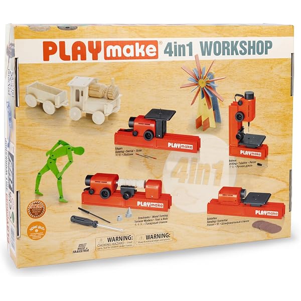 PLAYmake 4in1 WORKSHOP 工作キット Amazon.com: PLAYMAKE 4 in 1 Wood Building Kits for Kids Ages 5+