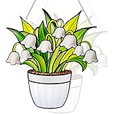 Lily of The Valley Flower Stained Glass Window Hanging Sun Catcher - 10”Handmade Real Stained Glass Suncatcher - Decoration for Home Garden Christmas Party Wedding Housewarming Gifts